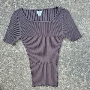 Worthington Ribbed Knit Top - Brown